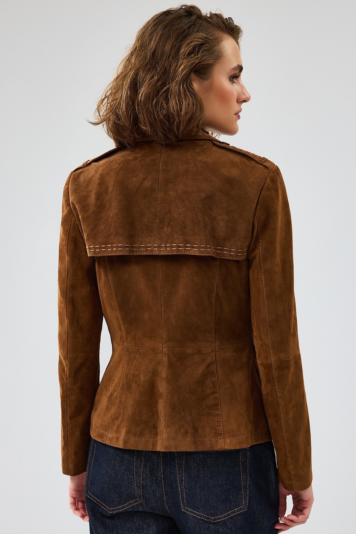 Women's Classic Suede Blazer with Contrast Stitching