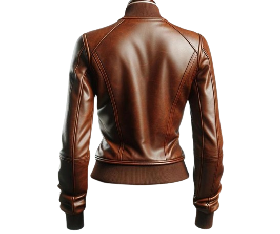 Brown Bomber Leather Jacket For Women