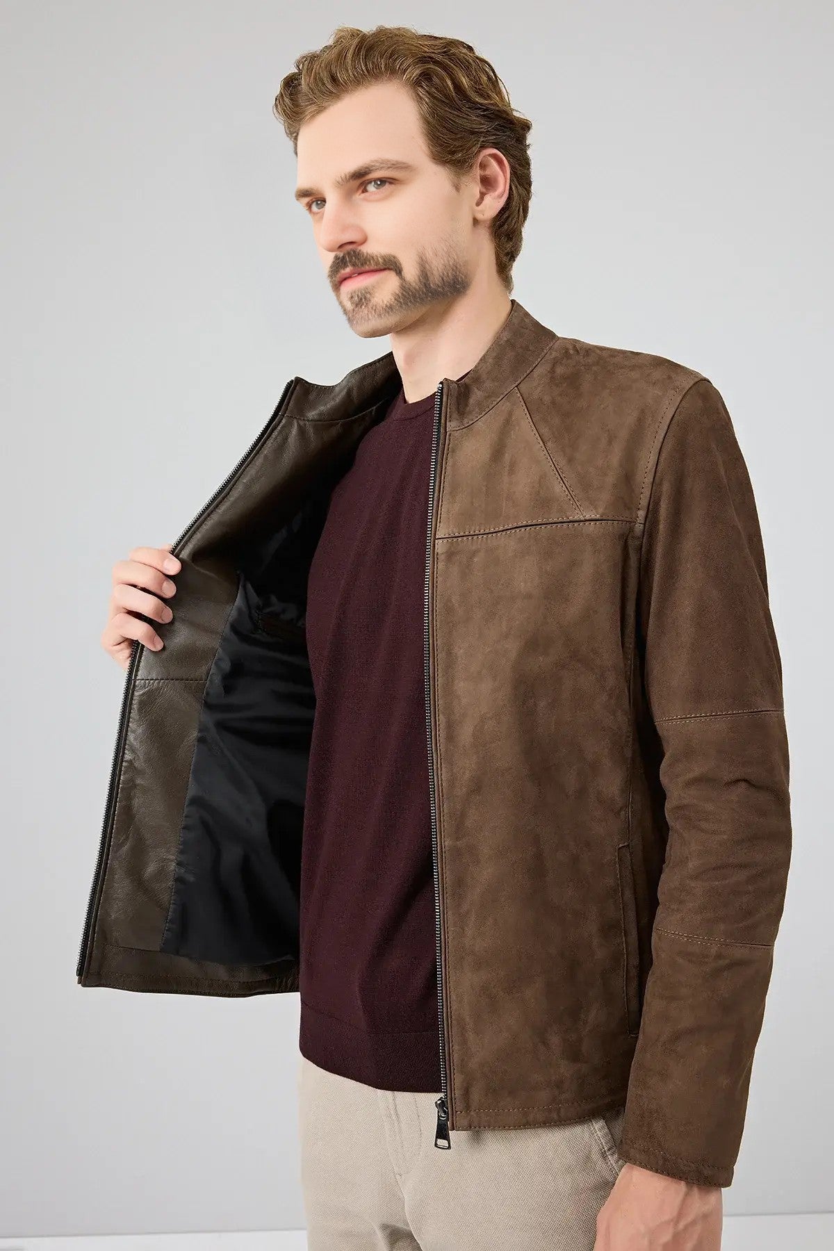 Ruston Brown Suede Men’s Leather Jacket – Classic Minimalist Style