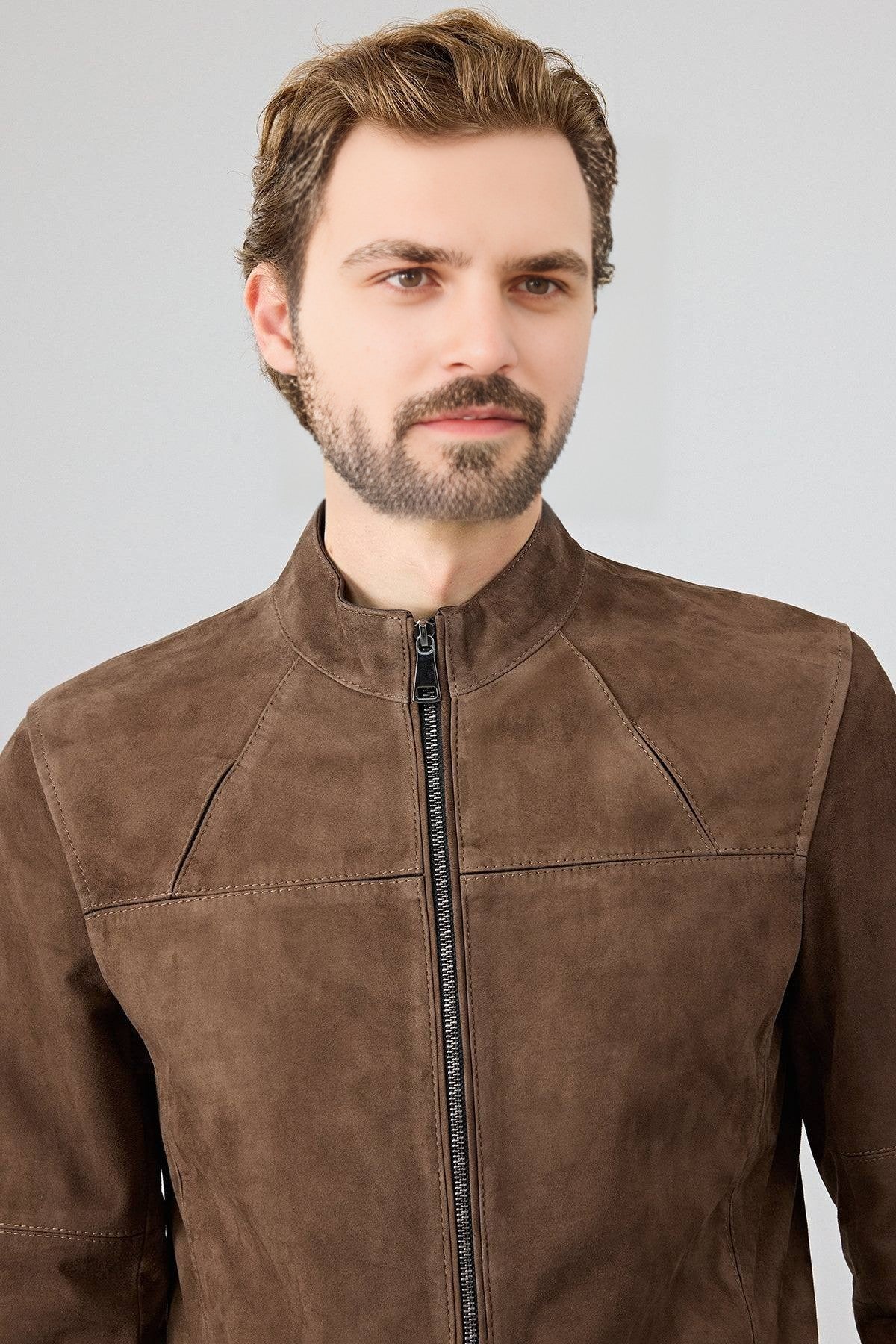 Ruston Brown Suede Men’s Leather Jacket – Classic Minimalist Style