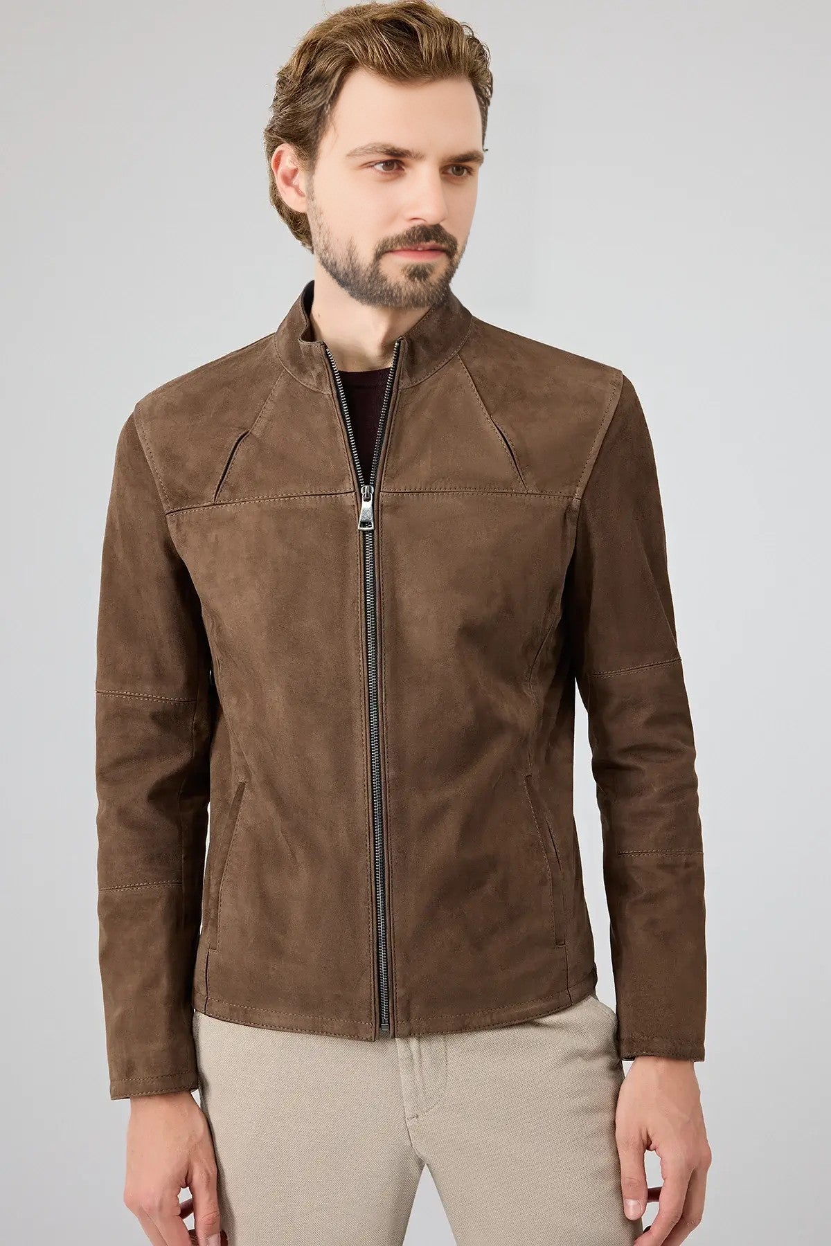 Ruston Brown Suede Men’s Leather Jacket – Classic Minimalist Style