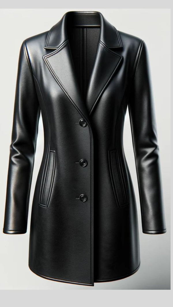 Black Simple Leather Coat For Men