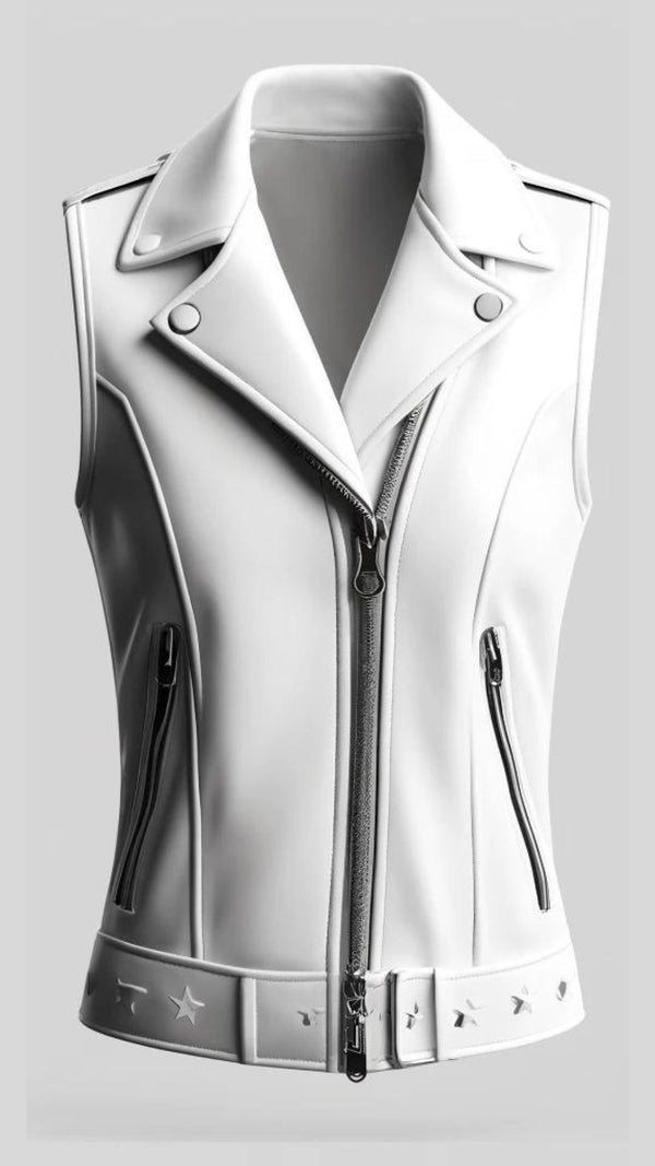 White Snow Vest Leather Jacket For Women