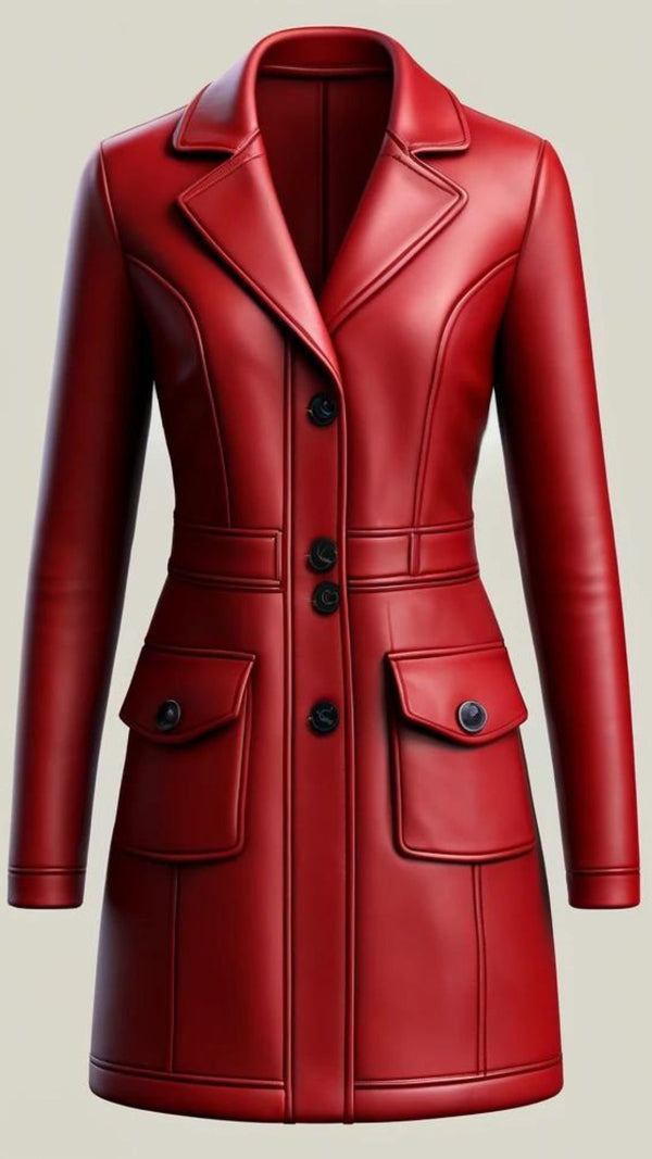 Red Sheepskin Leather Coat For Women