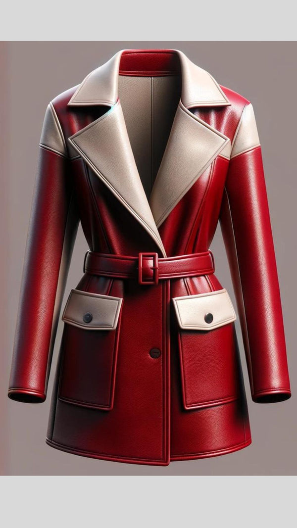 Pretty Red Leather Coat For Women