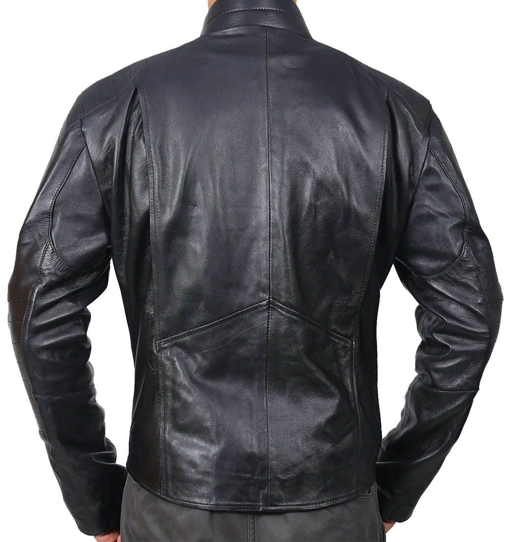 Cafe Racer Black Quilted Leather Jacket For Men