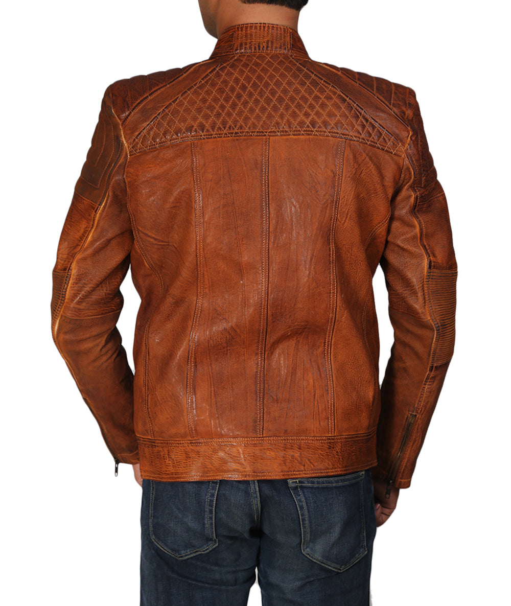 Cafe Racer Brown Quilted Leather Jacket For Men