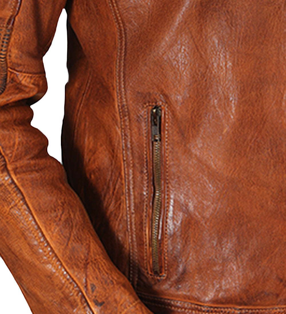 Cafe Racer Brown Quilted Leather Jacket For Men