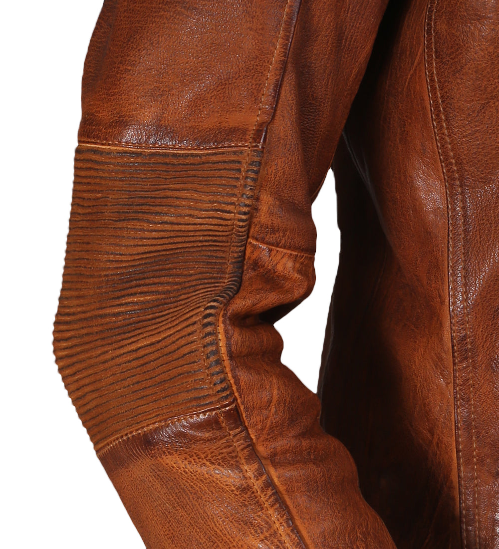 Cafe Racer Brown Quilted Leather Jacket For Men