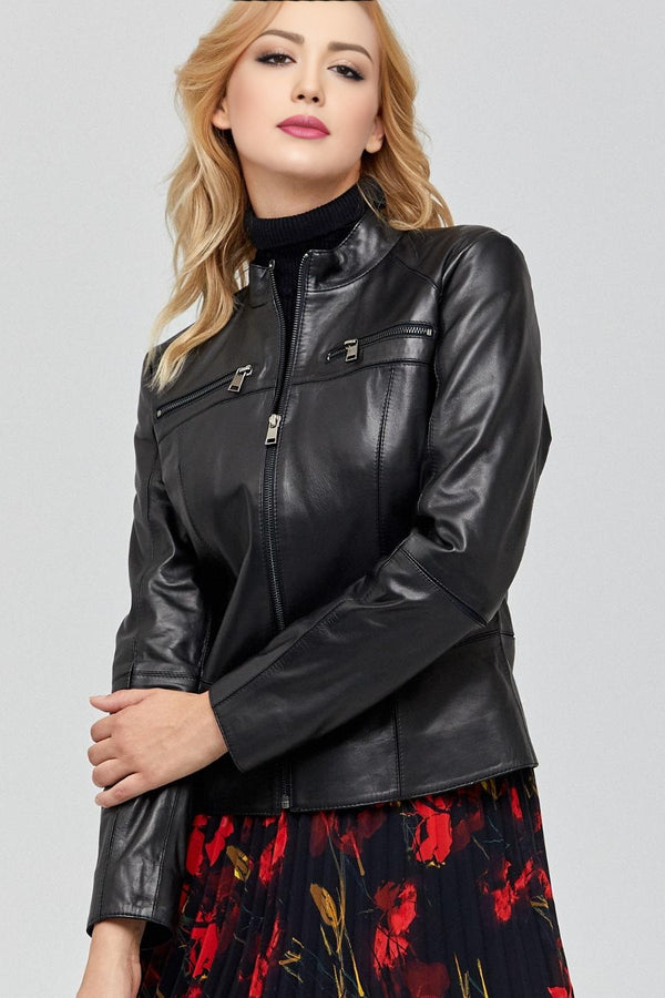 Raleigh Black Leather Jacket for Women