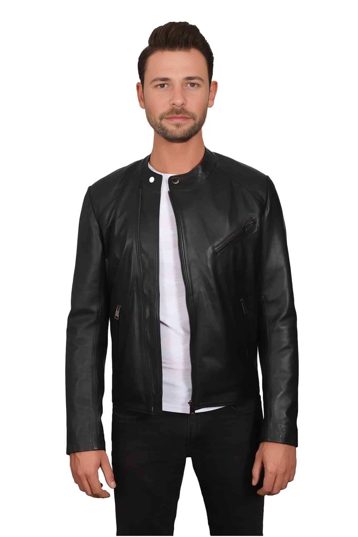 Frederick Black Slim fit Stylish Biker Leather Jacket For Men
