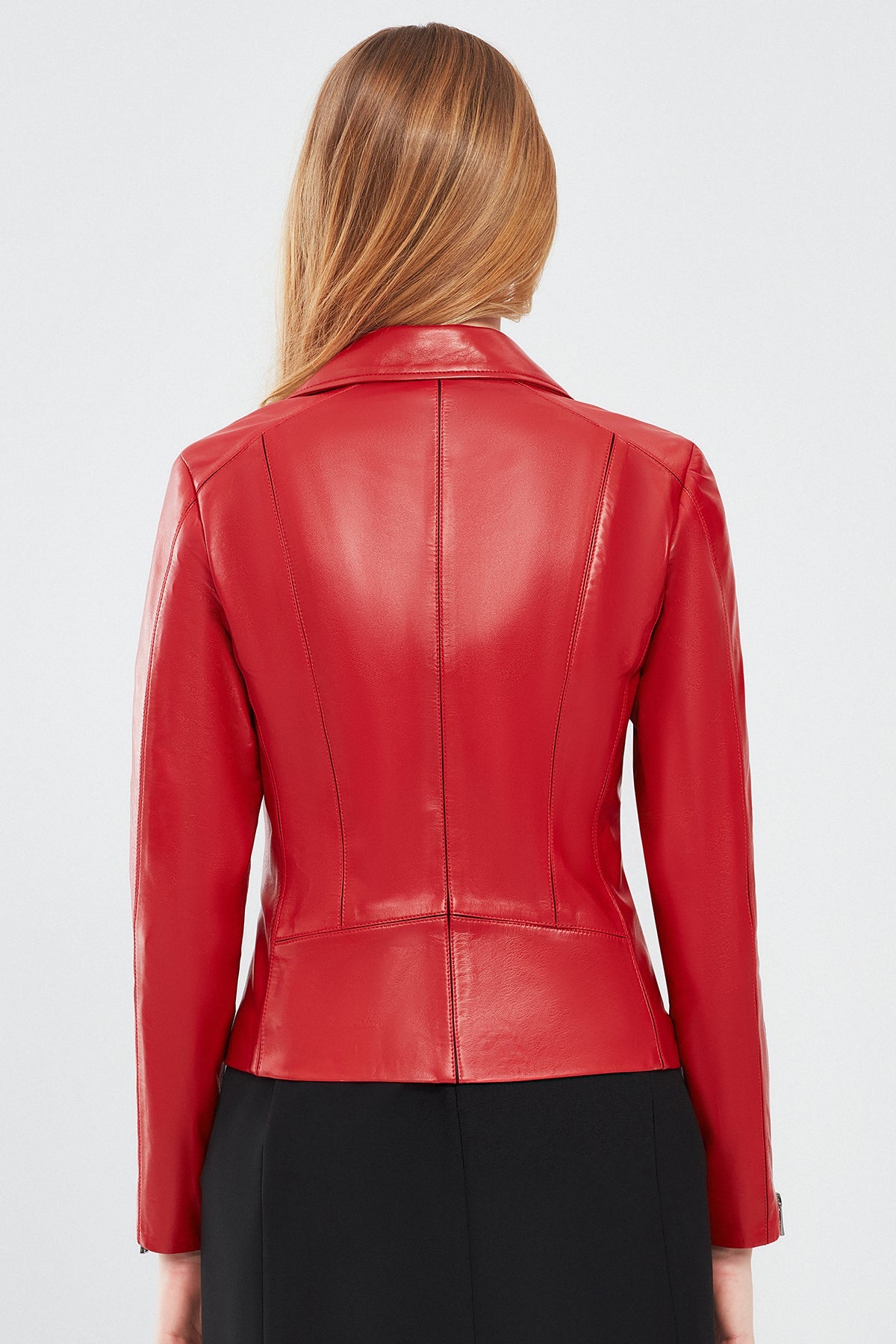 Kiara Women’s Slim-Fit Red Biker Leather Jacket