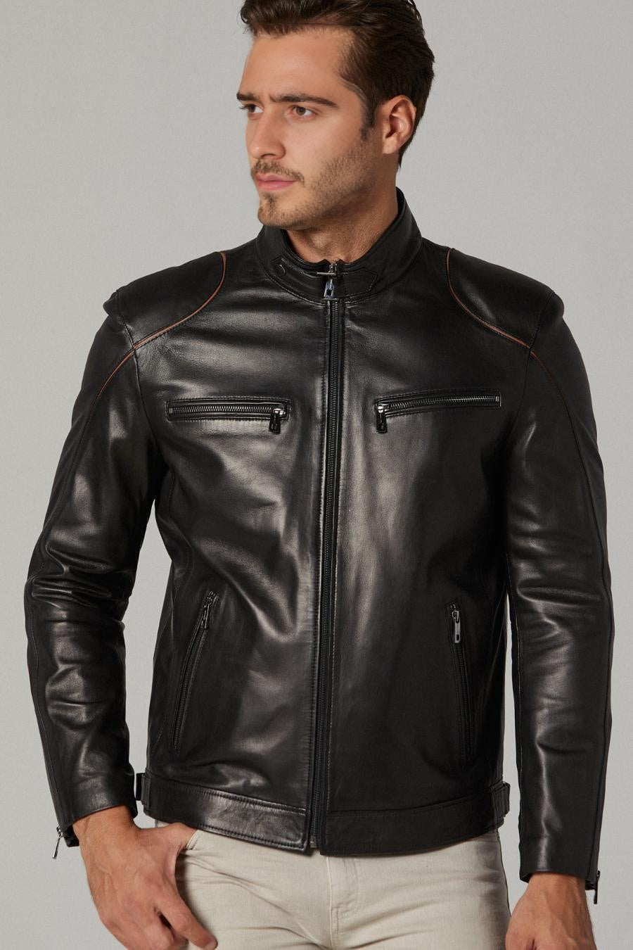 Luxe Moto Black Leather Jacket For Men