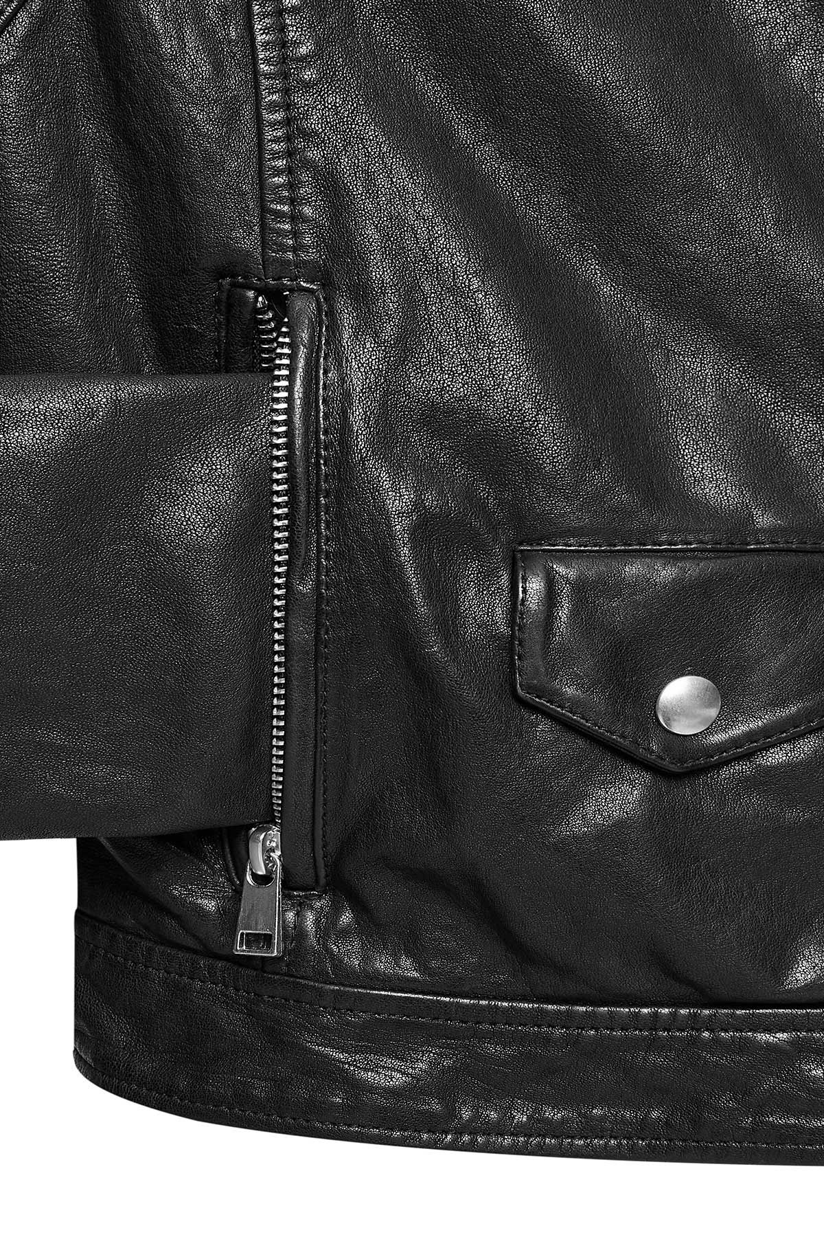 Blondy Double Breasted Black Leather Jacket For Women