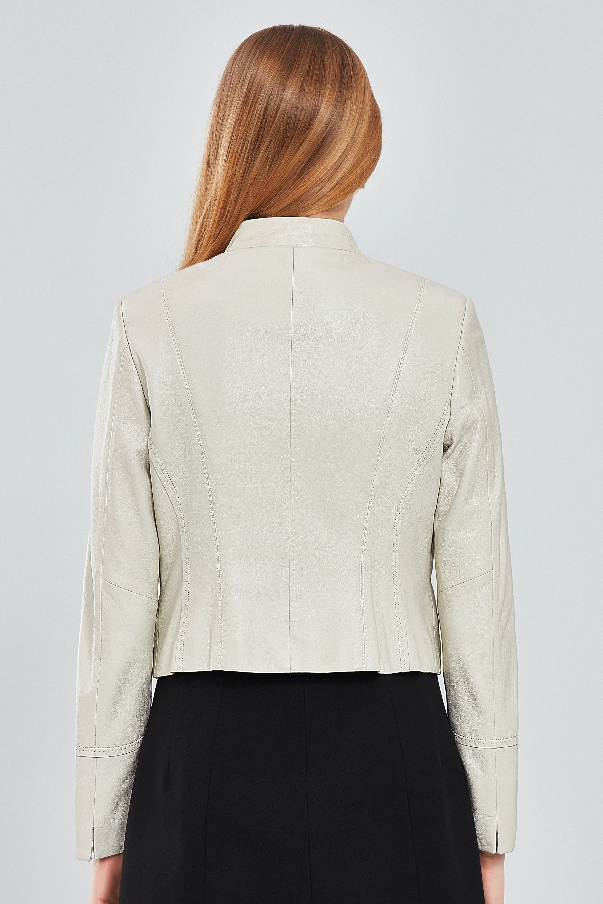 Viola Women Short Beige Leather Jacket