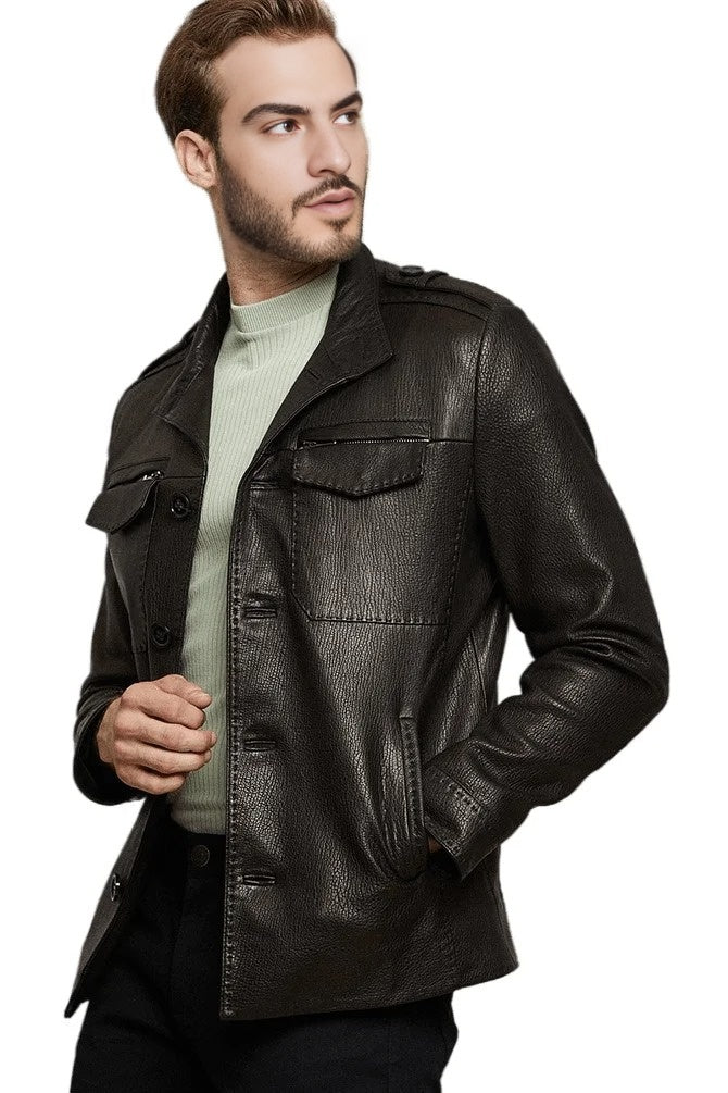 Ernest Black Leather Coat For Men