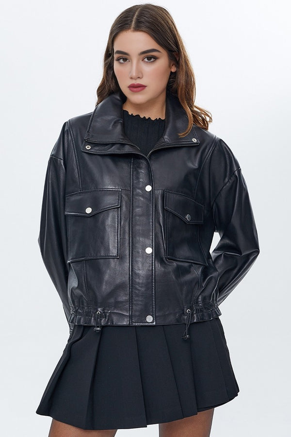Dora Black Leather Jacket for Women