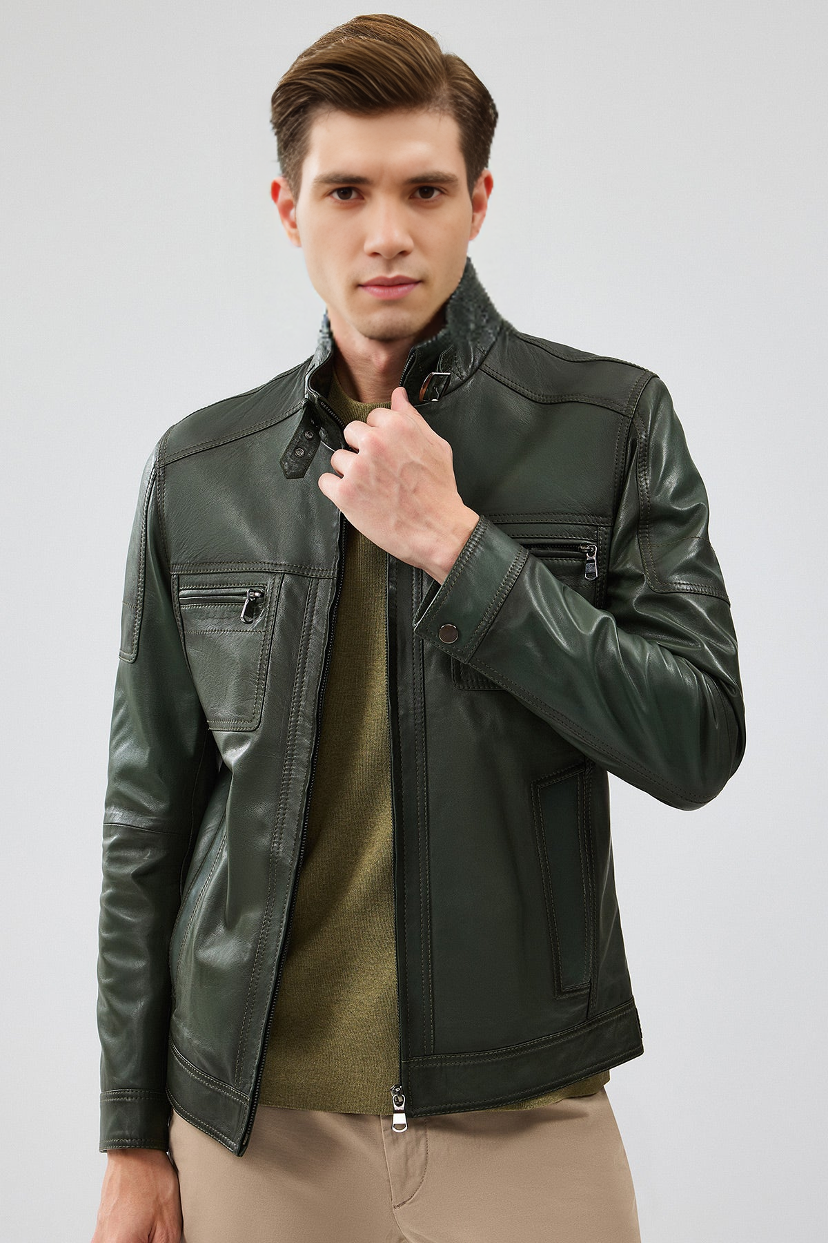 Wade Slim-Fit Black Leather Jacket For Men