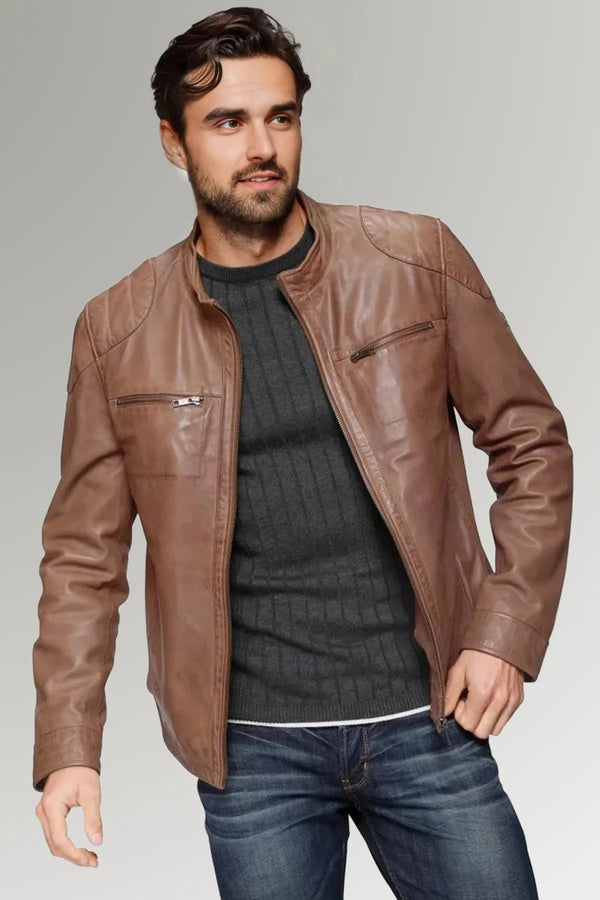 Dean Brown Slim Fit Leather Jacket For Men