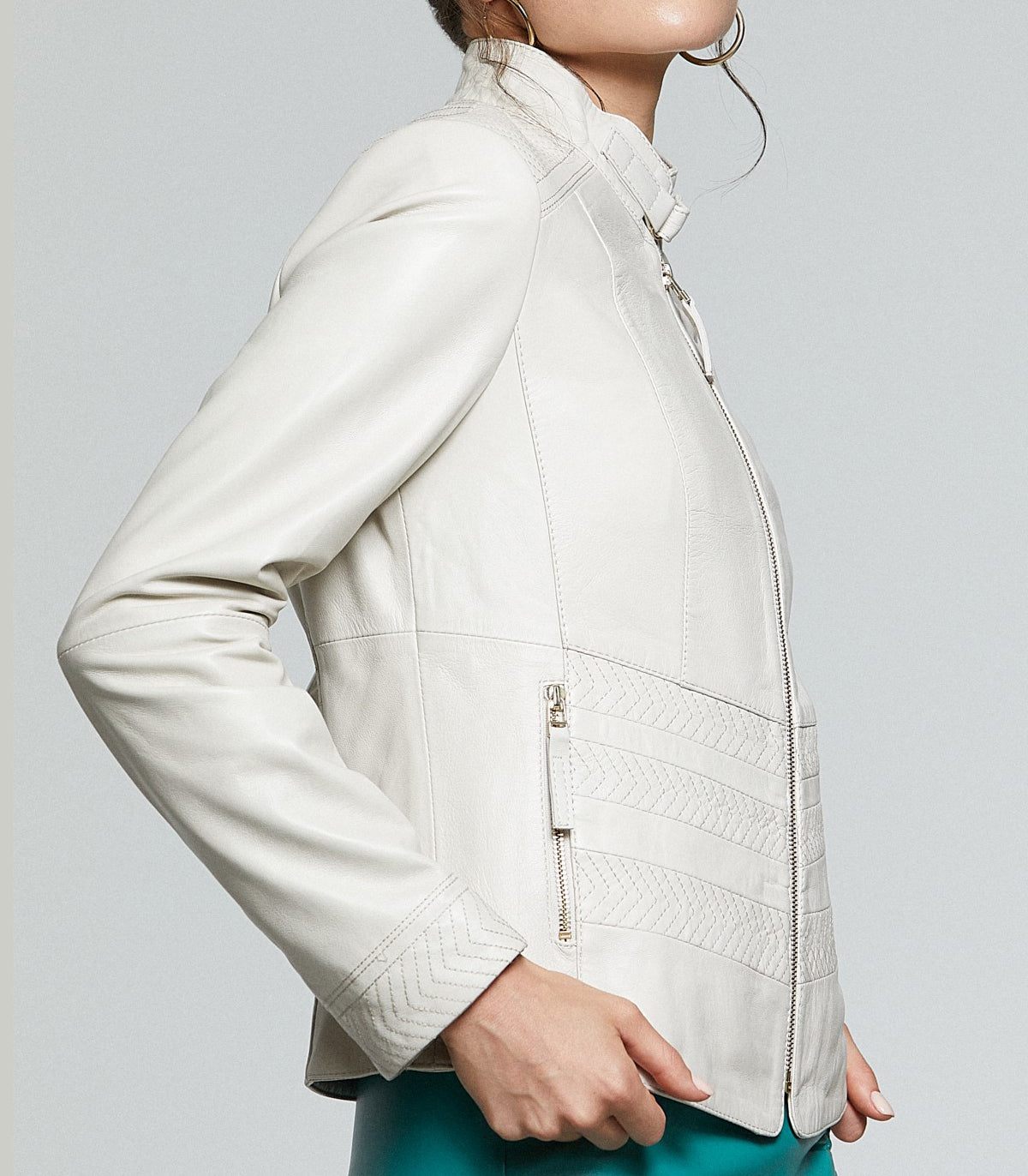 Angela White Leather Jacket For Women