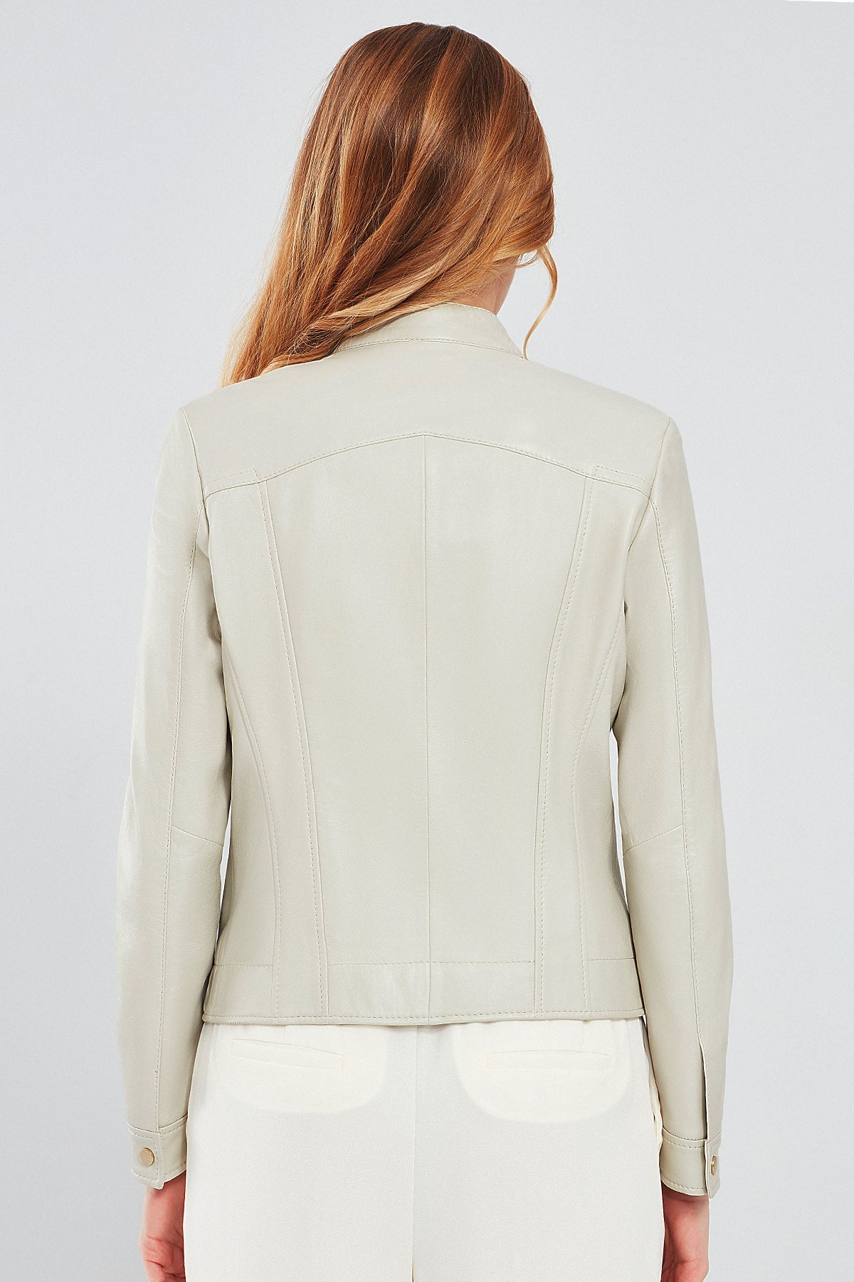 Marlyn Beige Short Leather Jacket For Women