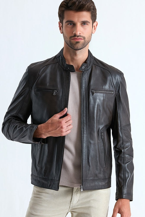 Austin Black Leather Jacket For Men
