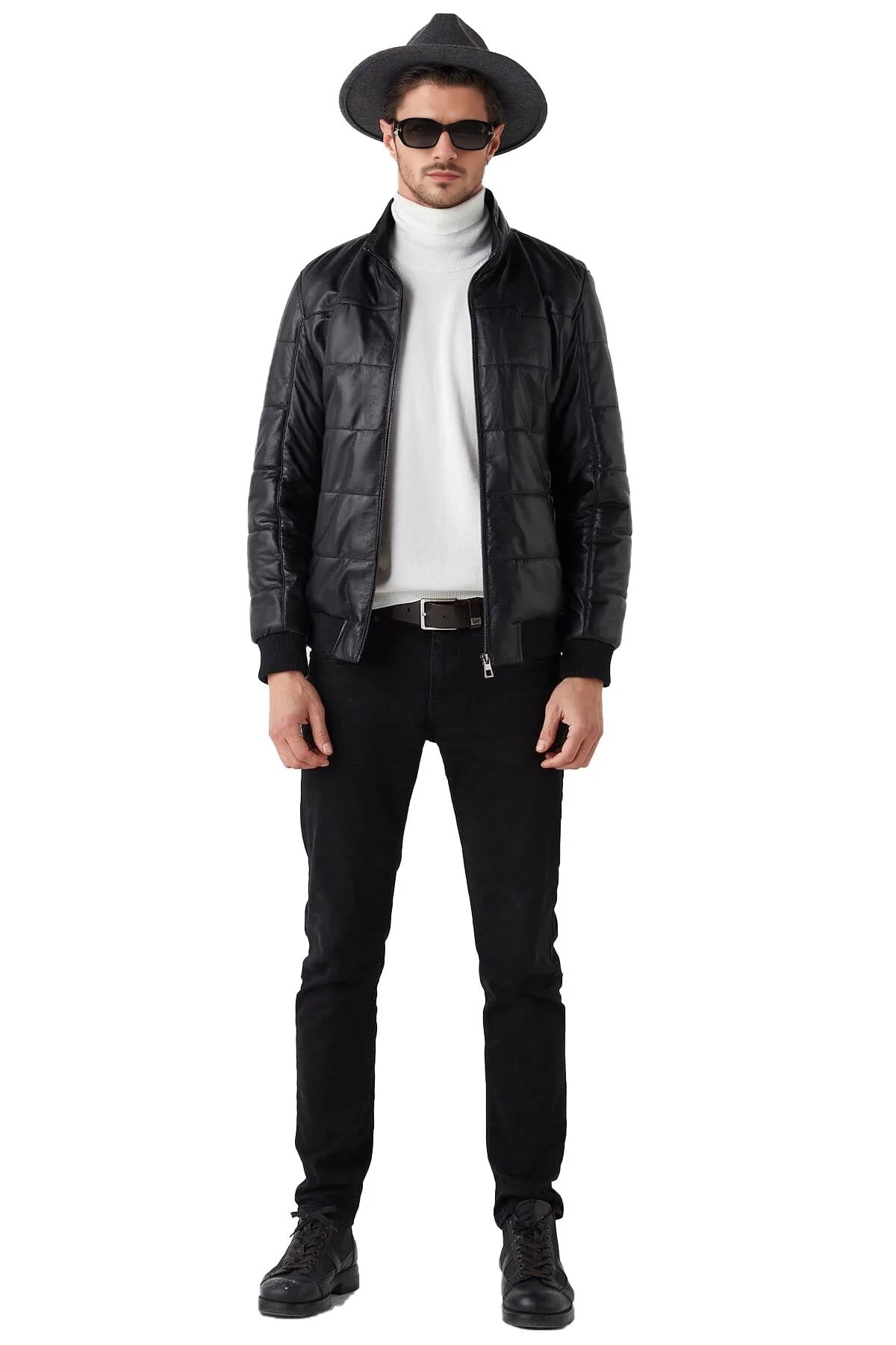 Levi Black Bomber Leather Jacket For Men