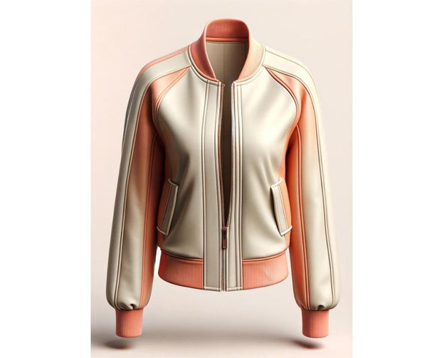 Peach & White Leather Jacket For Women