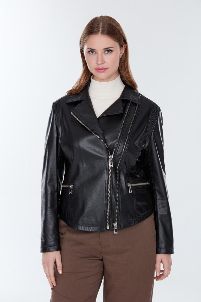 WOMEN MOTOR BIKE BLACK LEATHER JACKET