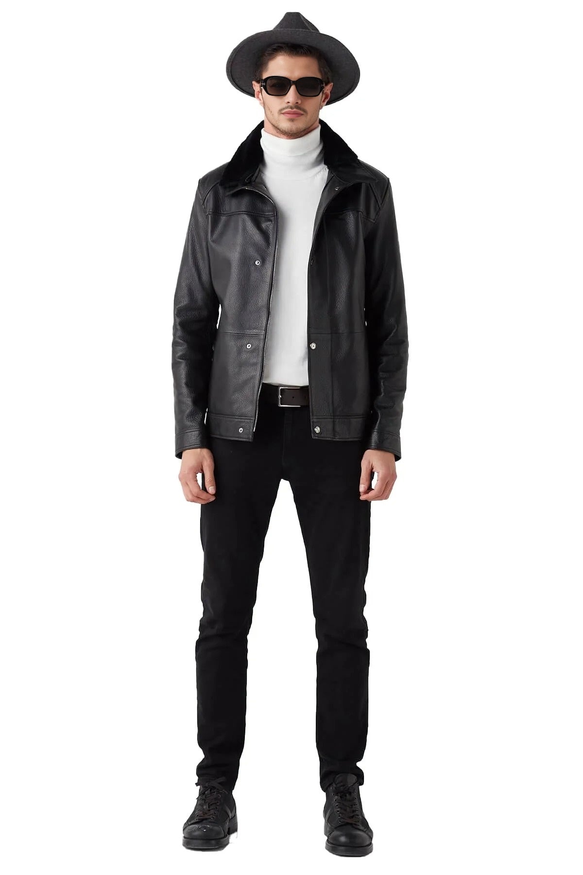 Mills Black Leather Jacket For Men