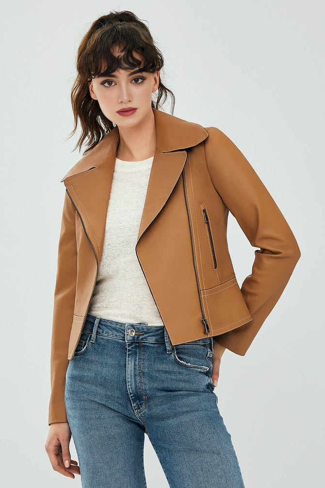 WOMEN BROWN LEATHER JACKET