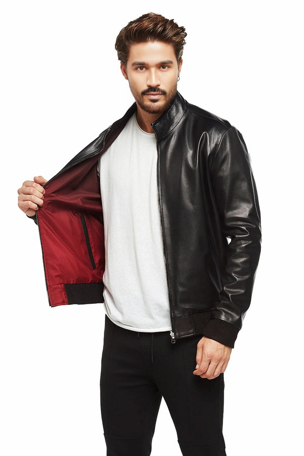 Delbert Reversible Black Leather Jacket  For Men