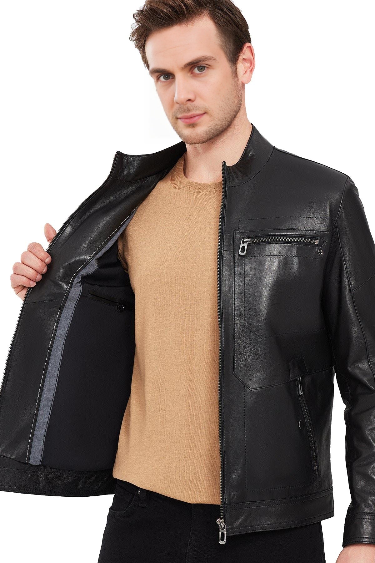 Rhodes Black Winter Leather Jacket For Men