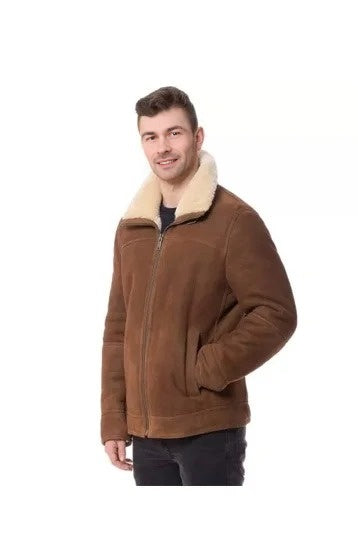 Malcolm Brown Fur Shearling Leather Jacket For Men