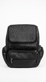 Premium Black Woven Genuine - Leather Backpack