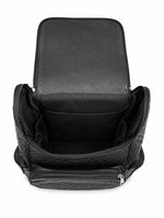 Premium Black Woven Genuine - Leather Backpack