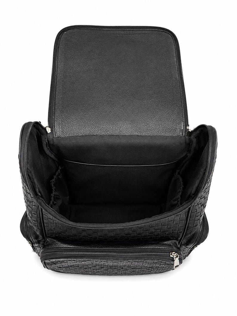 Premium Black Woven Genuine - Leather Backpack