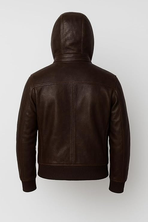 Classic Brown Leather Hoodie Jacket for Men