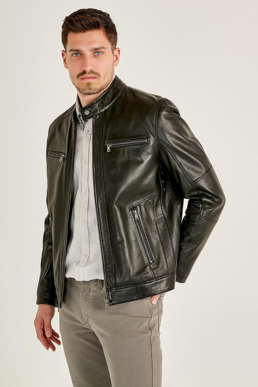 Classic Moto Black Stylish Leather Jacket For Men