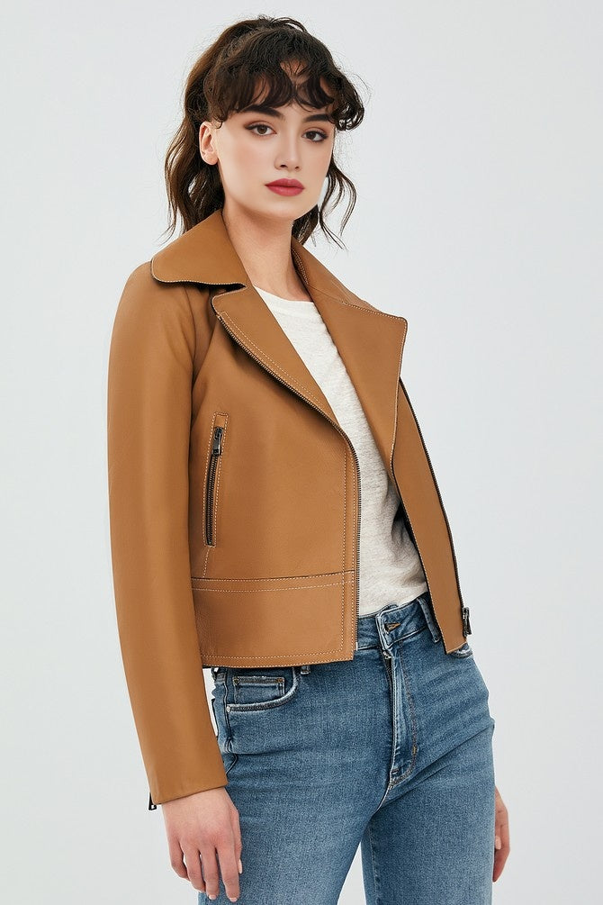 WOMEN BROWN LEATHER JACKET
