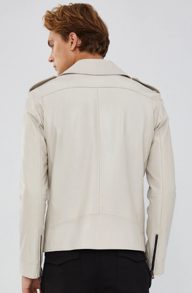 Carter White Beige Biker Leather Jacket For Men