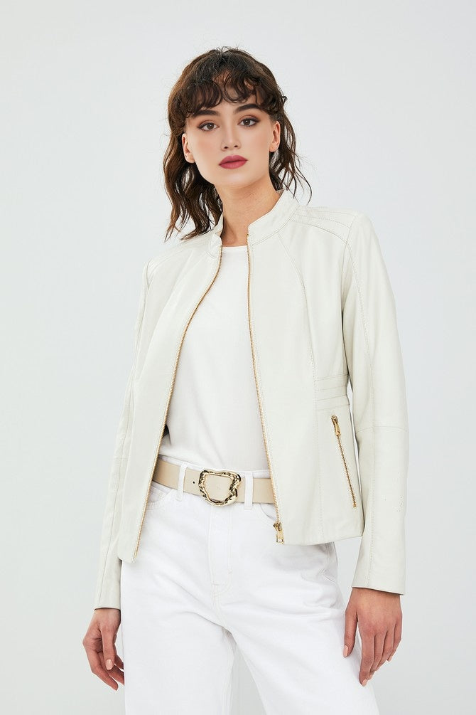 Diana White Sheepskin Leather Jacket For Women's