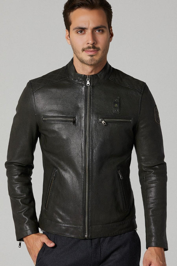 Cruise Distressed Black leather Jacket For Men