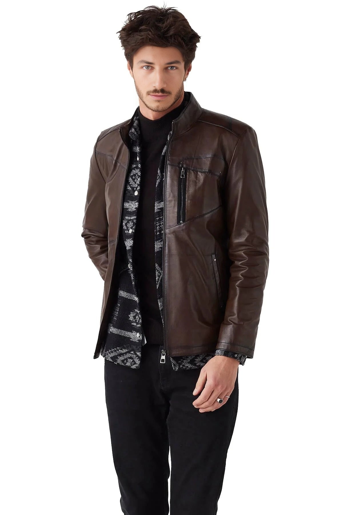 Dereck Brown Slim Fit Real Leather Jacket For Men