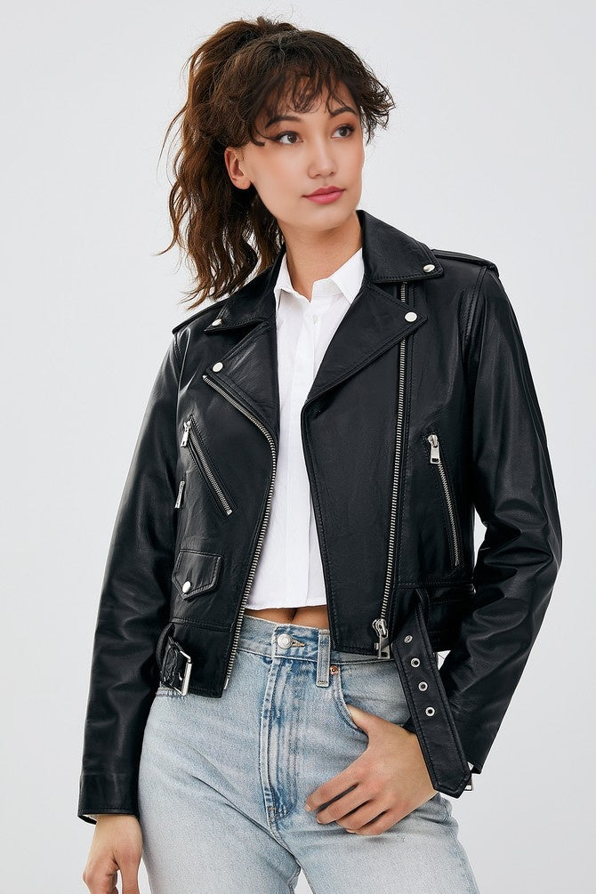 JASSICA WOMEN BLACK LEATHER JACKET