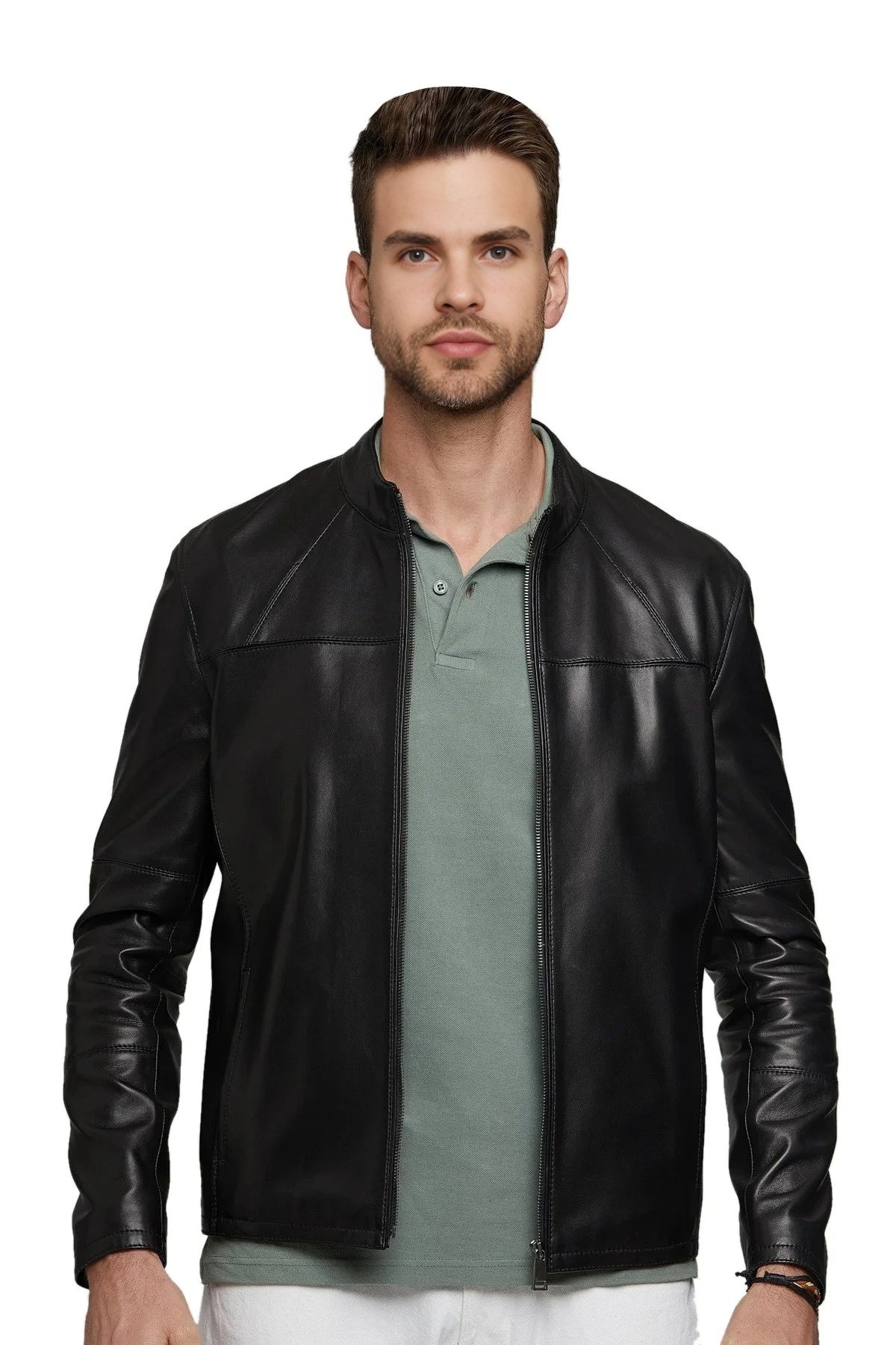 David Sheepskin Black Leather Jacket For Men