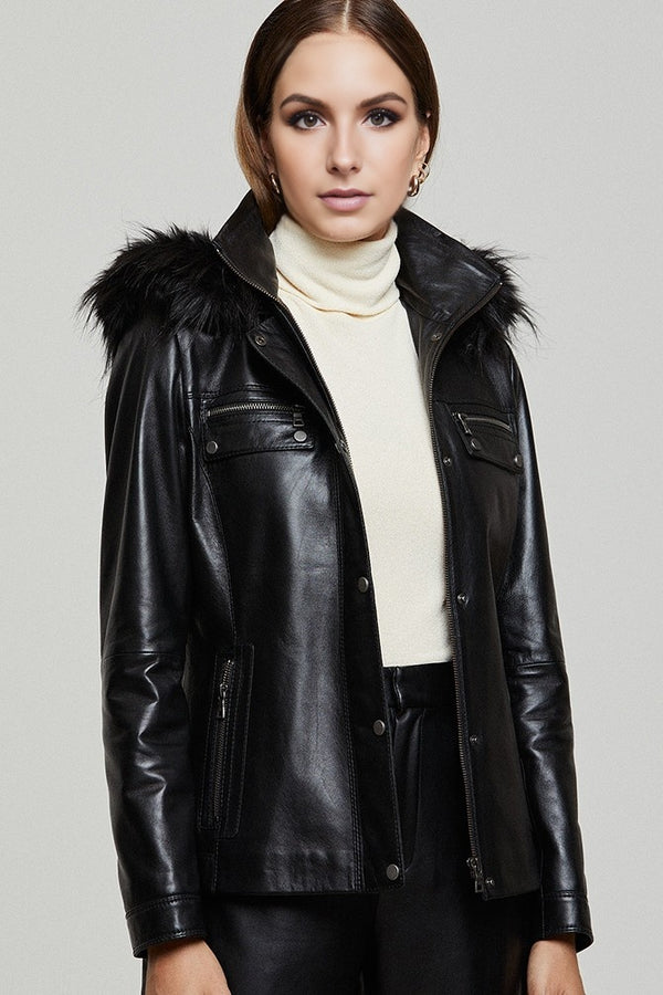 Isabella Black Sheepskin Leather Jacket