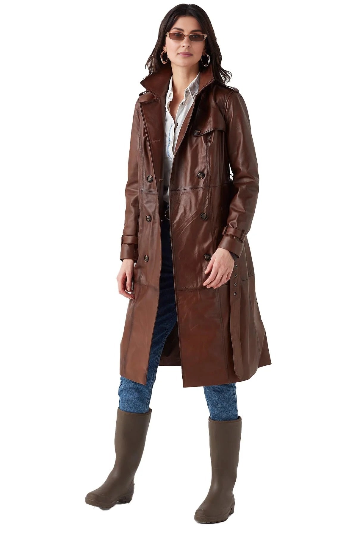 Long Brown Leather Coat For Women
