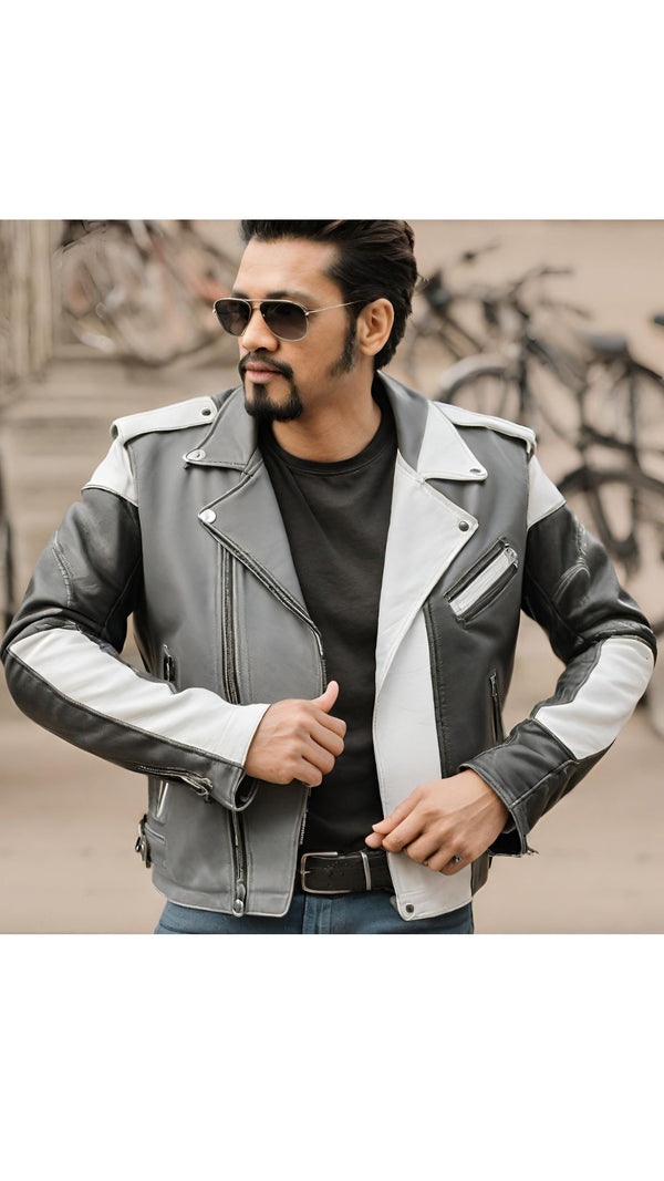 Grey,White & Black Stylish Leather Jacket For Men