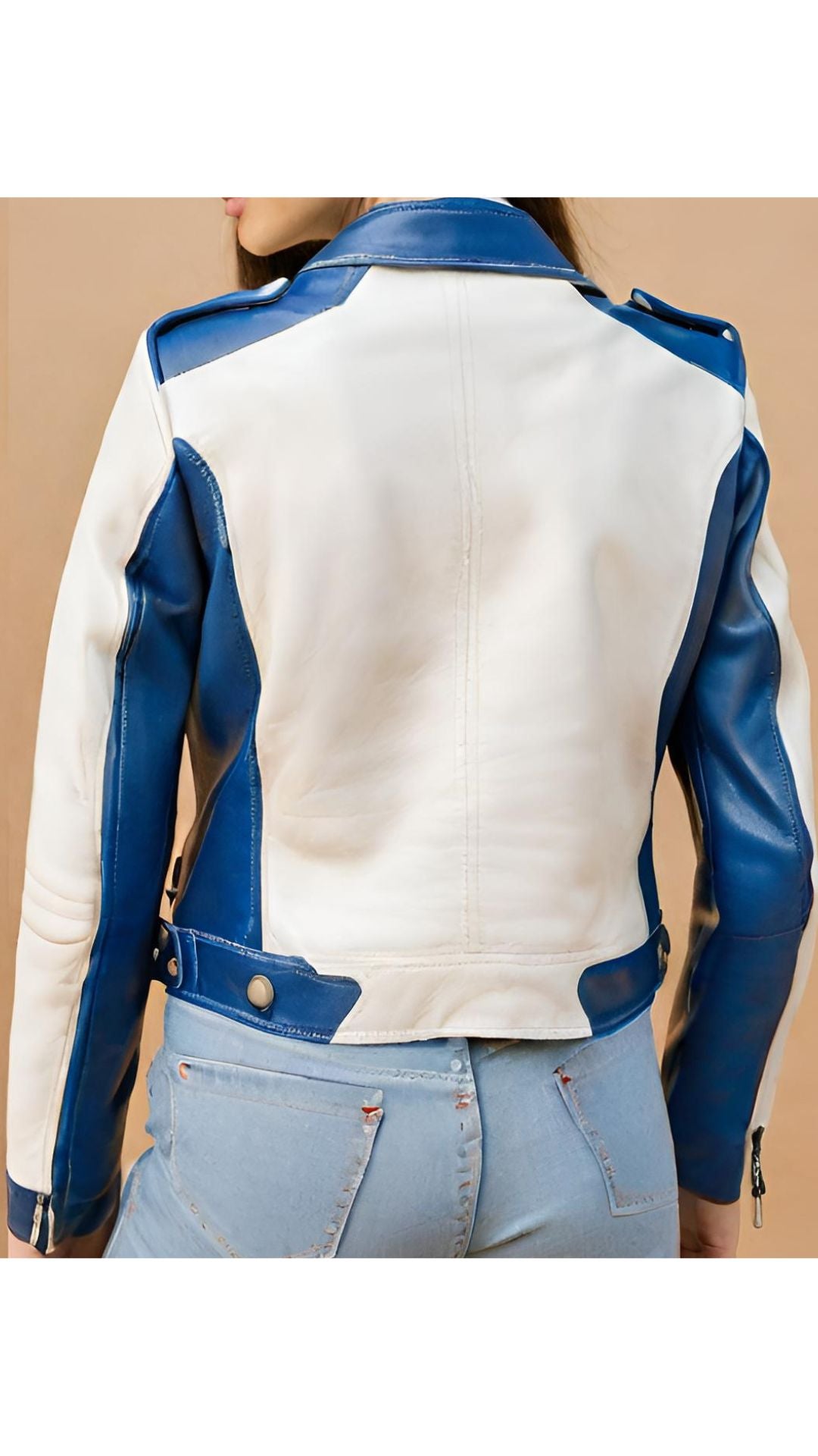 Ehlia Blue & White Stylish Leather Jacket For Women